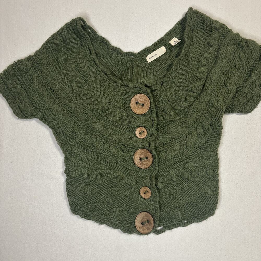 Sleeping on Snow Green Cable Knit Wool Blend Cardigan Sweater Med Cottagecore
